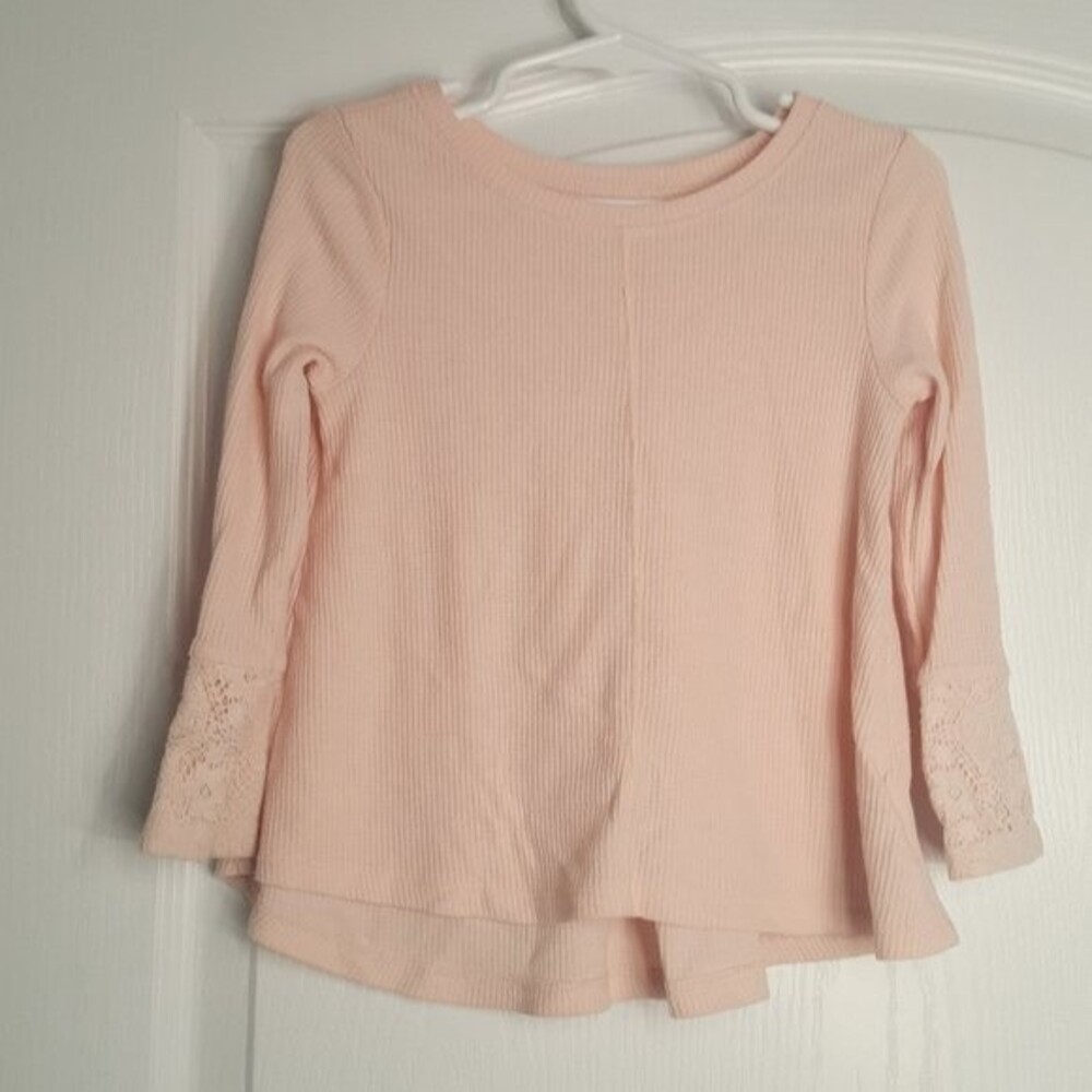 Old Navy Light Pink Waffle Thermal Trapeze Shirt Lace Detail